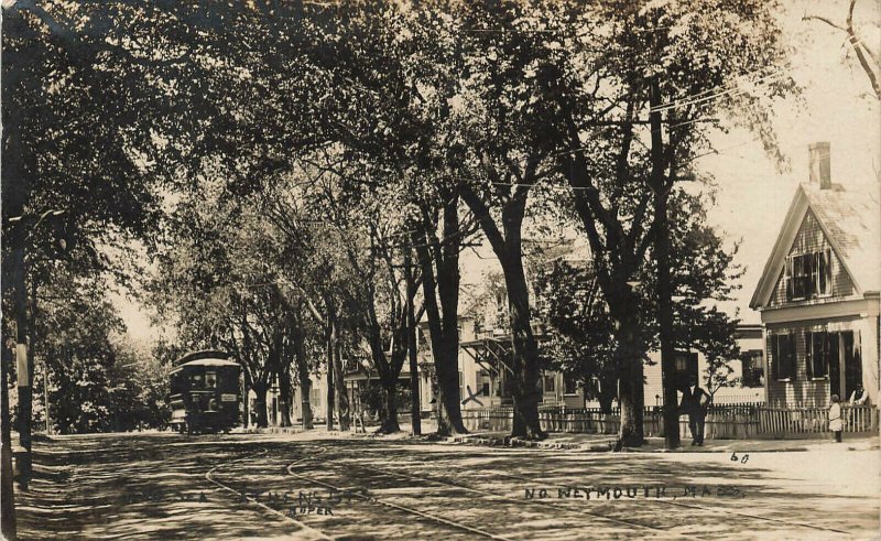 North Weymouth MA Street View Trolley Real Photo Postcard