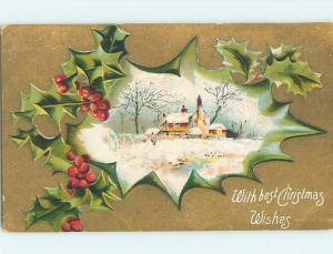 Divided-Back christmas WINTER SCENE ON A HOLLY LEAF j6372