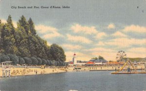 Couer d'Alene Idaho City Beach and Pier Vintage Postcard AA17285