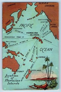 Oahu Hawaii HI Postcard Hawaiian Islands North Pacific Ocean Map c1940 Vintage