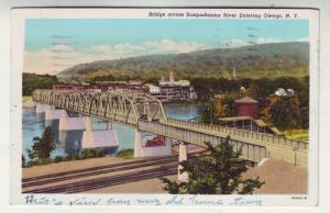 P171 JLs postcard 1948 owego ny old cars bridge susquehanna