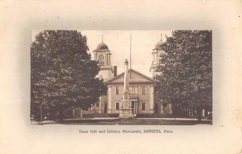 Danvers Massachusetts Town Hall Bank Soldiers Monument Antique Postcard K104241