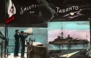 Postcard Italian Royal Navy Battleship Sailors on Sardegna