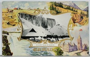 Canada Niagara Falls in Winter Multi View to Hannover Germany 1907 Postcard K18