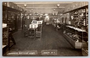 Sodus NY RPPC Interior View Gardners Clothing Store With Salesman Postcard Q26