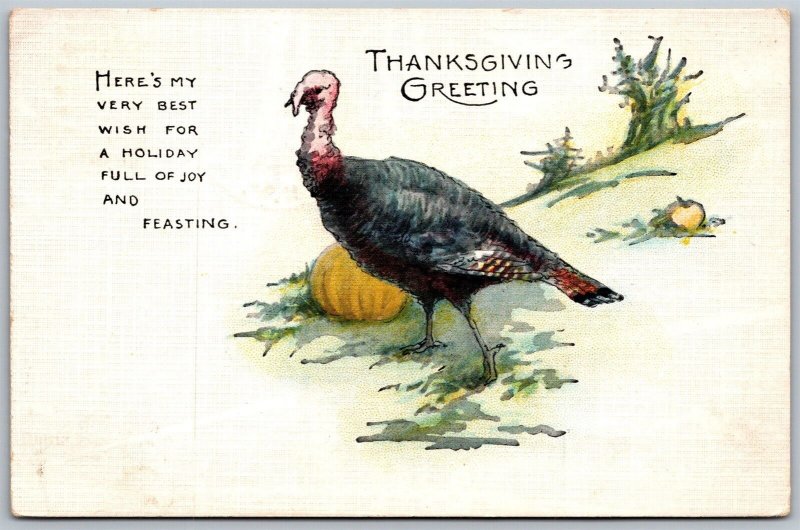 Vtg Thanksgiving Greeting Holiday Full of Feasting Turkey 1920s Old Postcard