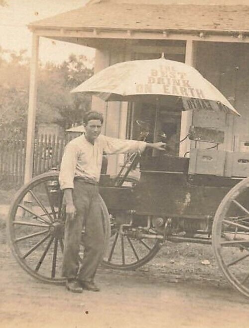 c1910 RPPC Soda Delivery Wagon Driver The Best Drink On Earth Real Photo P530 