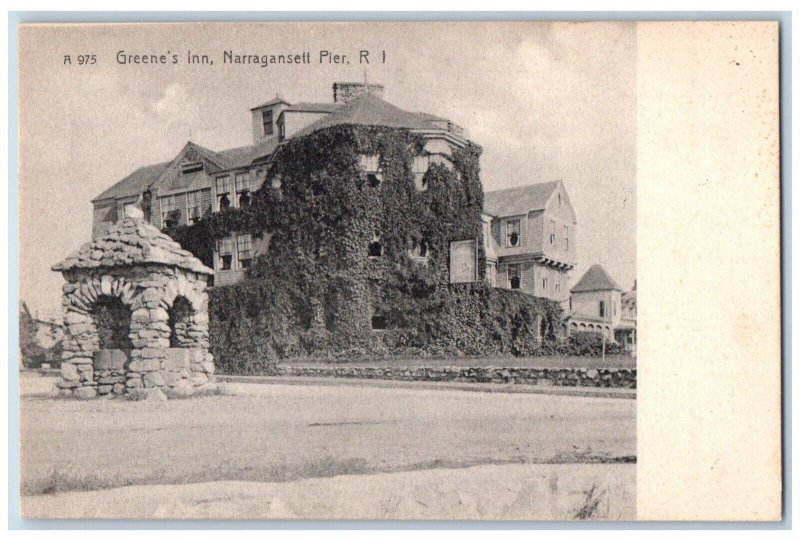 Narragansett Pier Rhode Island RI Postcard Greene's Inn Building Rotograph