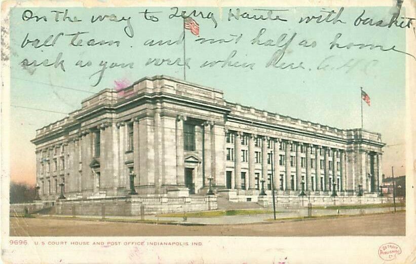 Indianapolis IN Court House & Post Office 1907 Postcard to Annie Merle