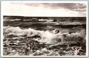 GIRLS in the OCEAN ANTIQUE REAL PHOTO POSTCARD RPPC PHOTOMONTAGE collage montage