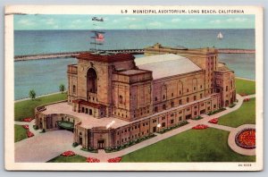 Long Beach CA~Municipal Auditorium~On The Pacific~Front Mosaic~1938 Linen PC