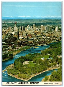 1973 Aerial View From Calgary Zoo to Rocky Mountains Alberta Canada Postcard