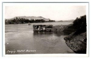 RPPC ASSUAN, Egypt ~ Nile River & HOTEL SAVOY c1930s  Postcard