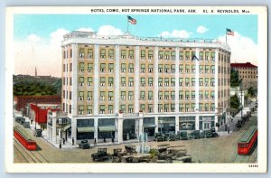 1940 Hot Springs Arkansas Postcard Hotel Como National Park Streetcar Building