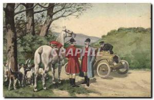 Postcard Old Dogs Dog Hunting hounds has Automobile