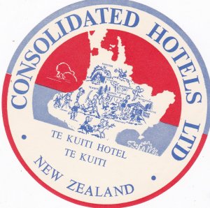 Australia New Zealand Te Kuiti Hotel Kuiti Vintage Luggage Label sk2250