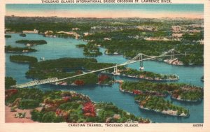 Vintage Postcard 1930's International Bridge Canadian Channel Thousand Islands