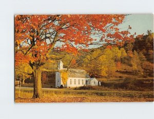 Postcard A country church in the mountains and vivid Autumn display