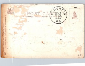 Merry Christmas Greetings, 1906 Snowy Church Scene Holly Border Vintage Postcard