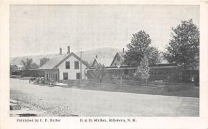 E8/ Hillsboro Hillsborough Bridge New Hampshire Postcard c'10 B&M Railroad Depot 