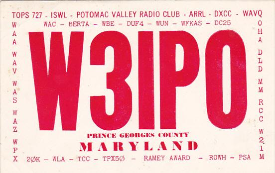 W 3 I P O Potomac Valley Radio Club Prince Georges County Maryland