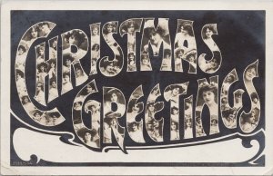 Christmas Greetings Large Letter c1906 Real Photo Postcard H2 *as is