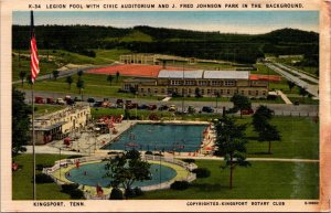 Linen Postcard Legion Pool Civic Auditorium Johnson Park in Kingsport, Tennessee