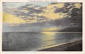 VENICE CALIFORNIA A BEAUTIFUL SUNSET ON THE BEACH POSTCARD 1920s