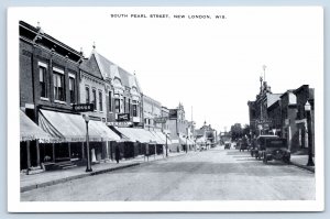 New London WI~Pearl Street~Krause Bakery~South Side Drug Store~Garage~1920s Cars