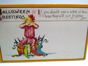Antique Halloween Postcard Dancing Witches Original Stecher Series 63 D Embossed