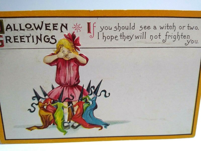 Antique Halloween Postcard Dancing Witches Original Stecher Series 63 D Embossed