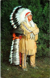 Indian Chief Full Headress Vintage Postcard Standard View Card 