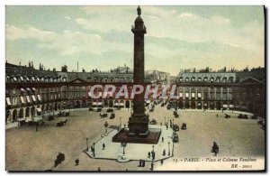 Old Postcard Paris Place and Vendome Column