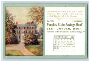 1912 Peoples State Savings Bank Calendar East Jordan Michigan MI Postcard