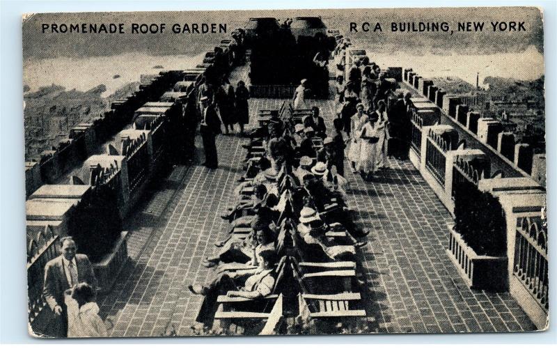 RCA Building NYC New York City Promenade Roof Garden Patio Lounge Postcard C76