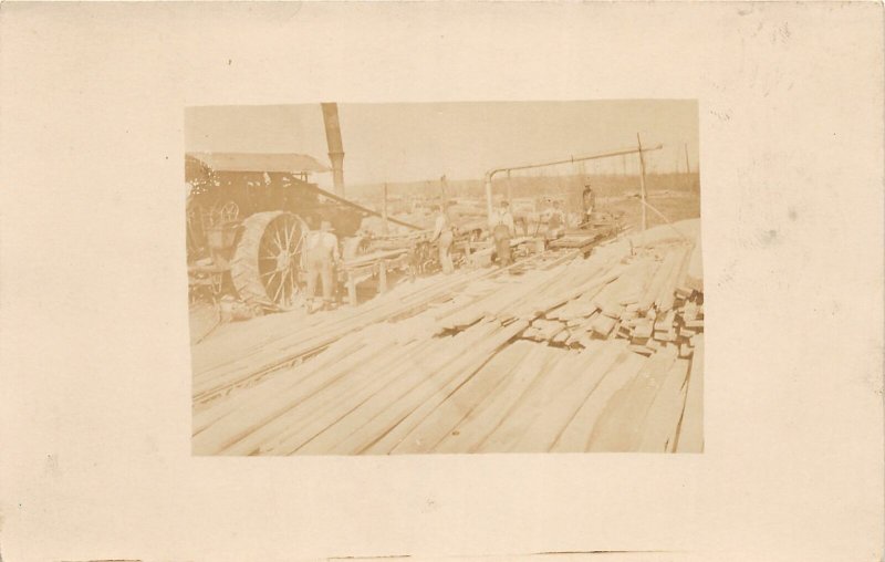 F42/ Occupational RPPC Postcard c1910 Steam Tractor Saw Mill Men 7