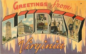 Luray Virginia Large letters multi Shenandoah Tichnor 1940s Postcard 21-6890