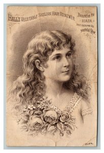 Vintage 1880's Victorian Trade Card Hall's Vegetable Sicilian Hair Renewer