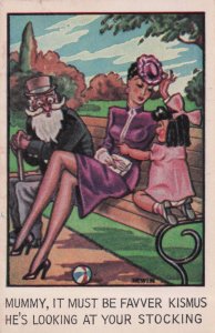 Elderly Man Staring At Sexy Lady Stockings Park Bench Antique Comic Postcard