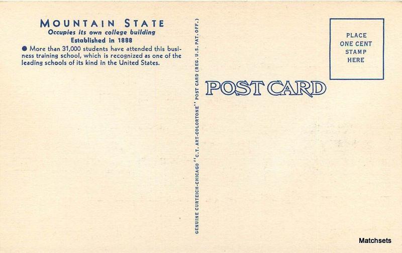 Autos flag Curt Teich Mountain State College PARKERSBURG PA Linen postcard 9337