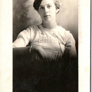 c1910s Beautiful Young Lady Portrait RPPC Cute Woman Big Eyes Girl Postcard A167