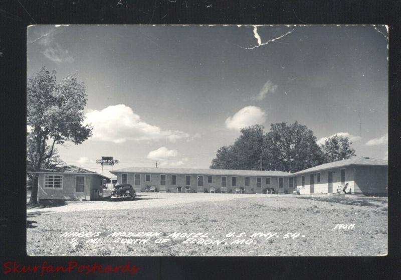 RPPC ELDON MISSOURI HARRIS MODERN MOTEL OLD CARS VINTAGE REAL PHOTO POSTCARD