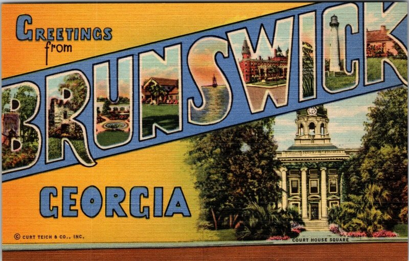 Brunswick Georgia GA c1940s LARGE LETTER Linen Style Post Card, UNPOSTED