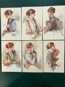 TERZI Beautiful Women Flowers Glamour Series 299 Set of 6 Postcards