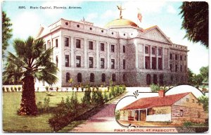 VINTAGE POSTCARD STATE CAPITOL BUILDING AT PHOENIX ARIZONA AND PRESCOTT INSERT