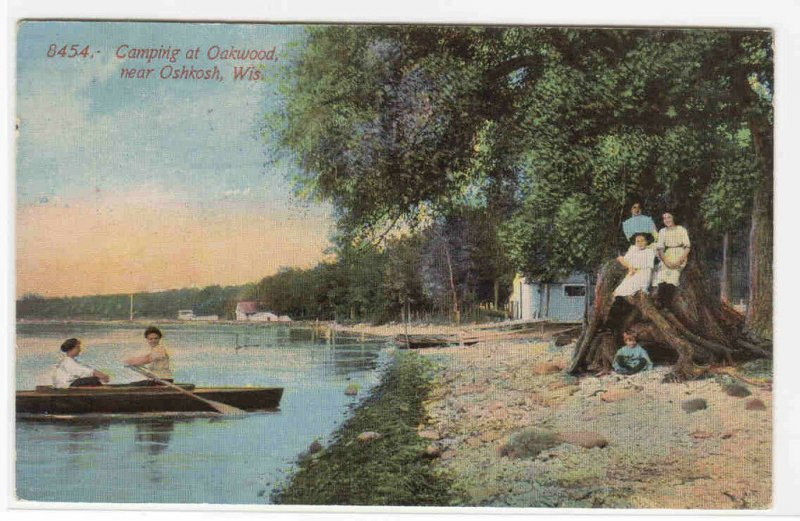 Camping Shore Line Oakwood Oshkosh Wisconsin WI 1914 postcard