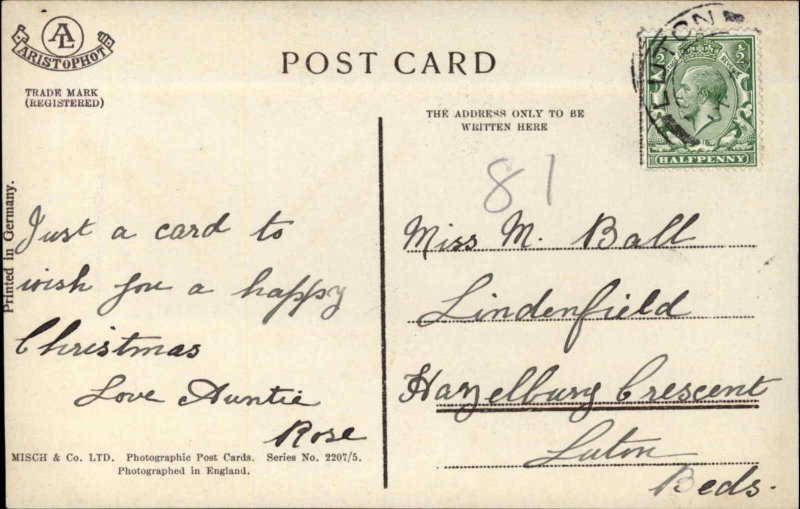 Christmas Cute Girl Child Curly Hair Flowers c1910 Vintage RPPC Postcard