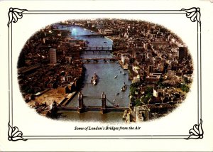 CONTINENTAL SIZE POSTCARD SERIES OF LONDON'S BRIDGES FROM THE AIR OVAL VIEW