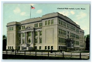 c1910 Classical High School Building Street View Lynn Massachusetts MA Postcard