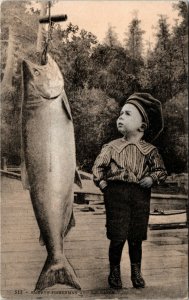 Postcard WA Fisherman & His Catch Little Boy & Big Fish ~1910 S65